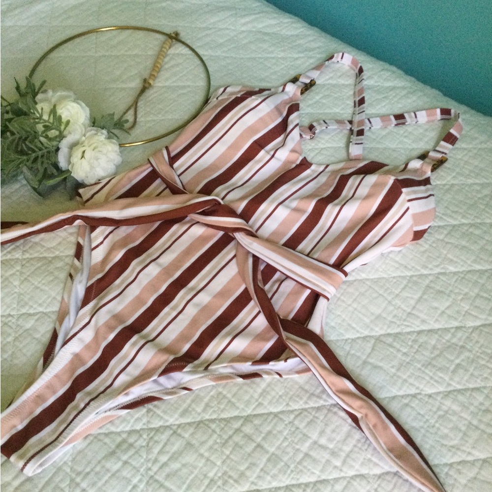 Cupshe Pink and Brown Striped One-Piece Swimsuit